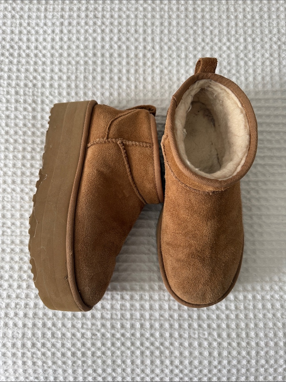 UGG Chestnut Suede Shearling Platform Short Boots
